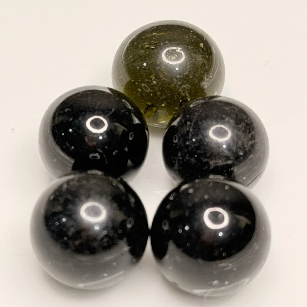 Vintage Black Glass Marbles Lot – Dark Opaque & Smoky Green – Garage Find
